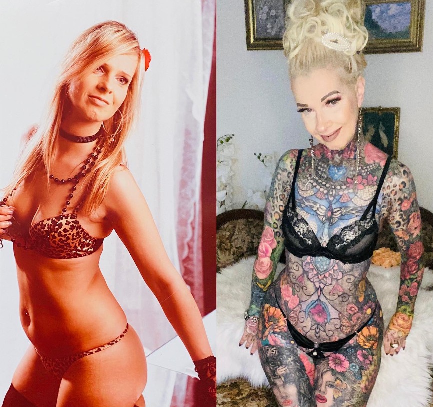 Den 56-åriga mormodern är tatuerad över hela kroppen. Bild 1