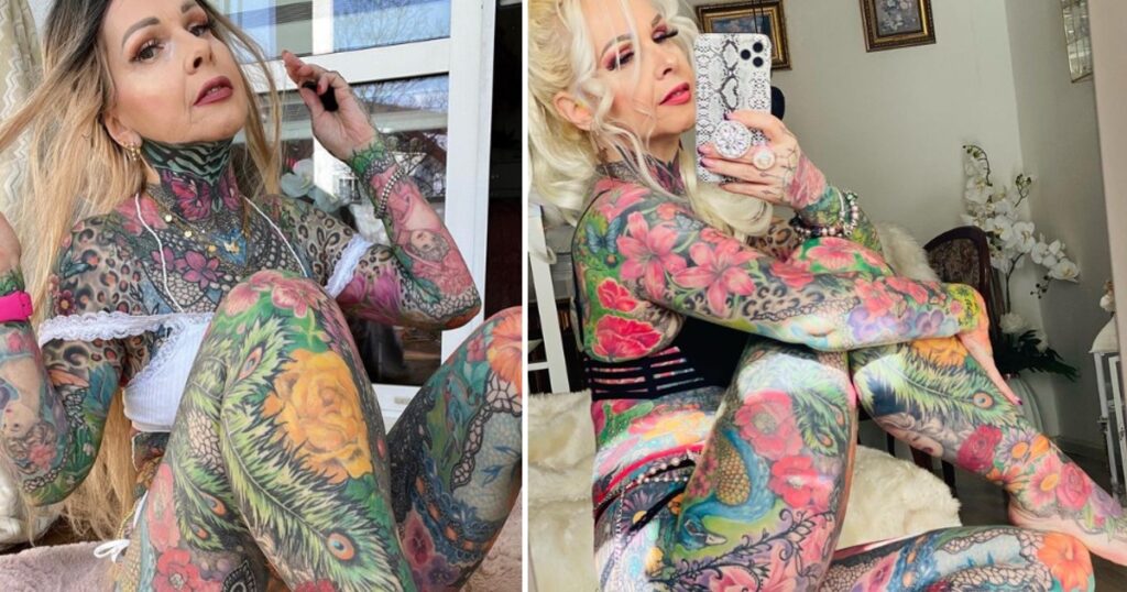 Den 56-åriga mormodern är tatuerad över hela kroppen