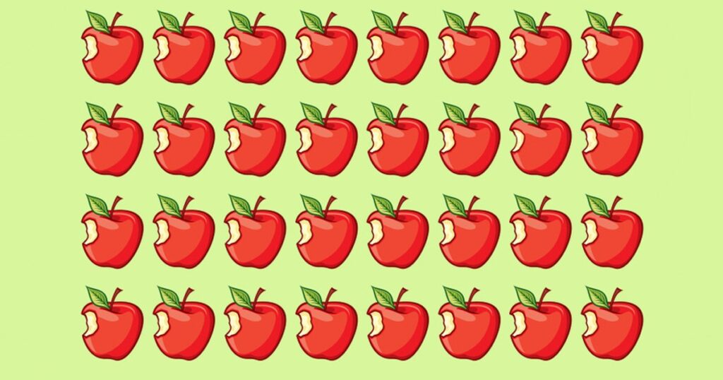 Det finns ett äpple som skiljer sig från de andra. Lyckas du hitta det?