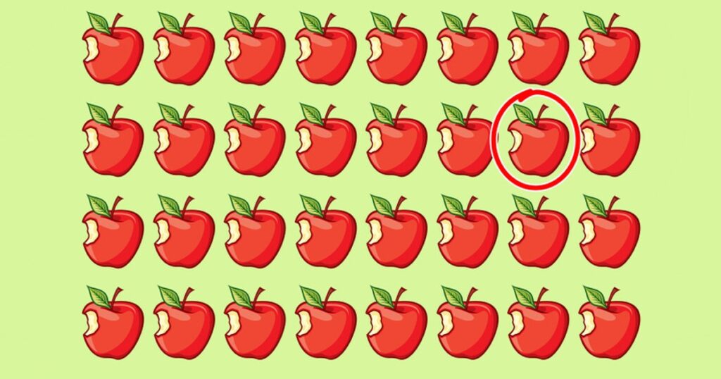 Det finns ett äpple som skiljer sig från de andra. Lyckas du hitta det? Svaret!