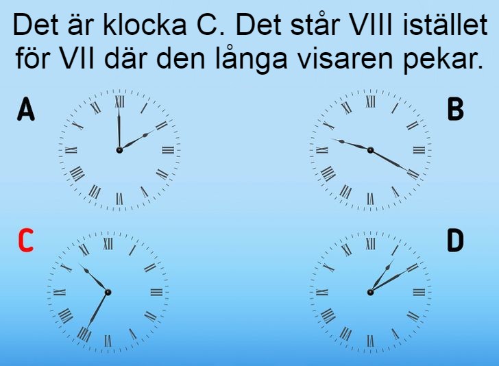 En av dessa fyra klockor är fel - ser du vilken det är? Svaret!