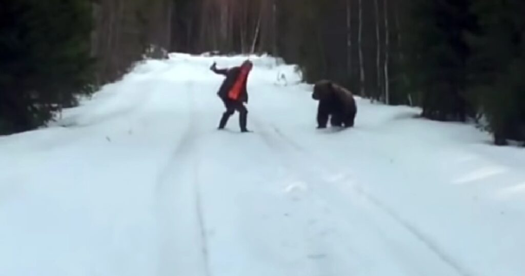 Ralf skrämmer livet ur en attackerande björn – det här är hur läskigt som helst
